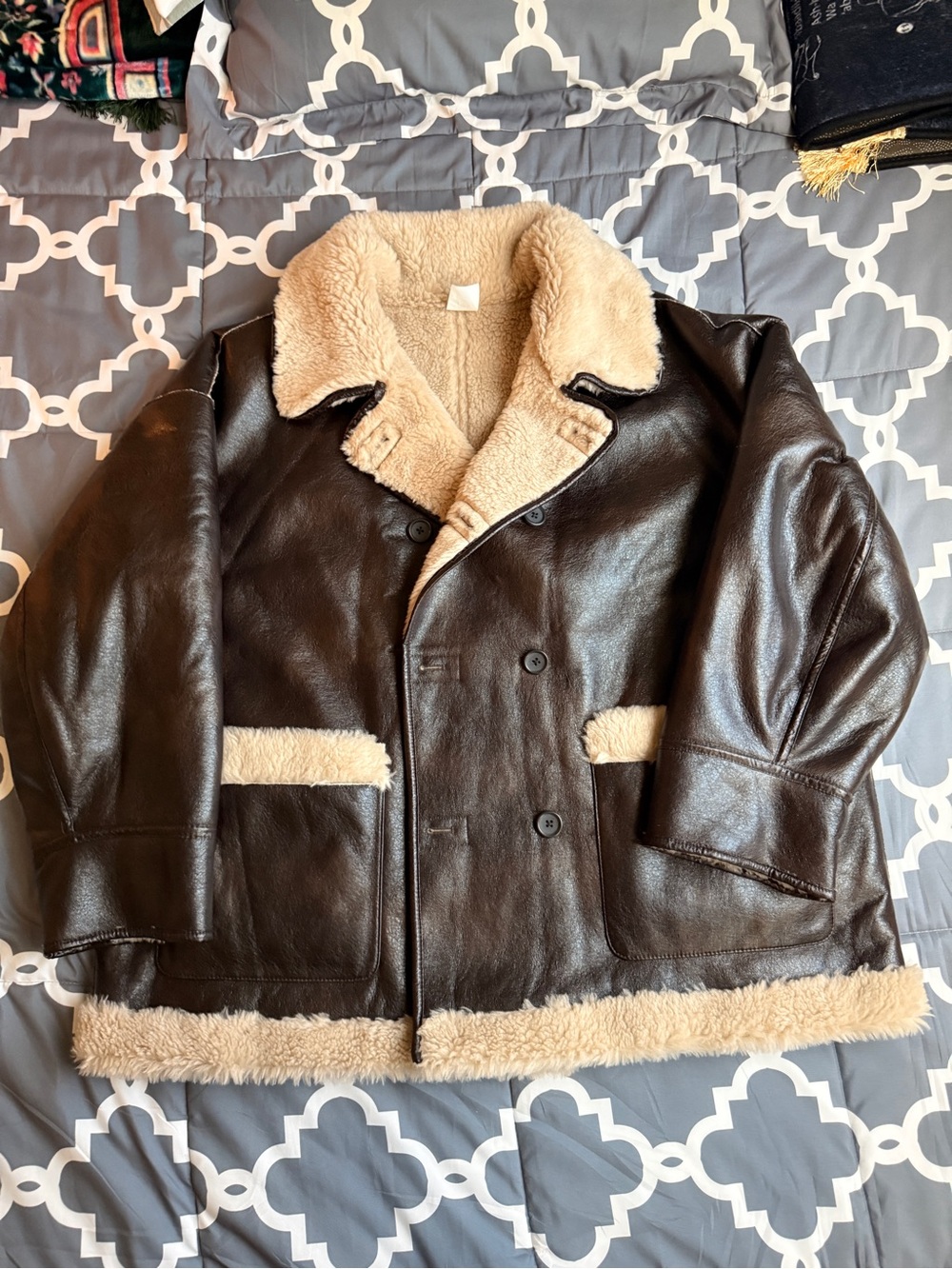 GAP Brown Faux Leather Jacket with Cream Sherpa Trim 2 in 1